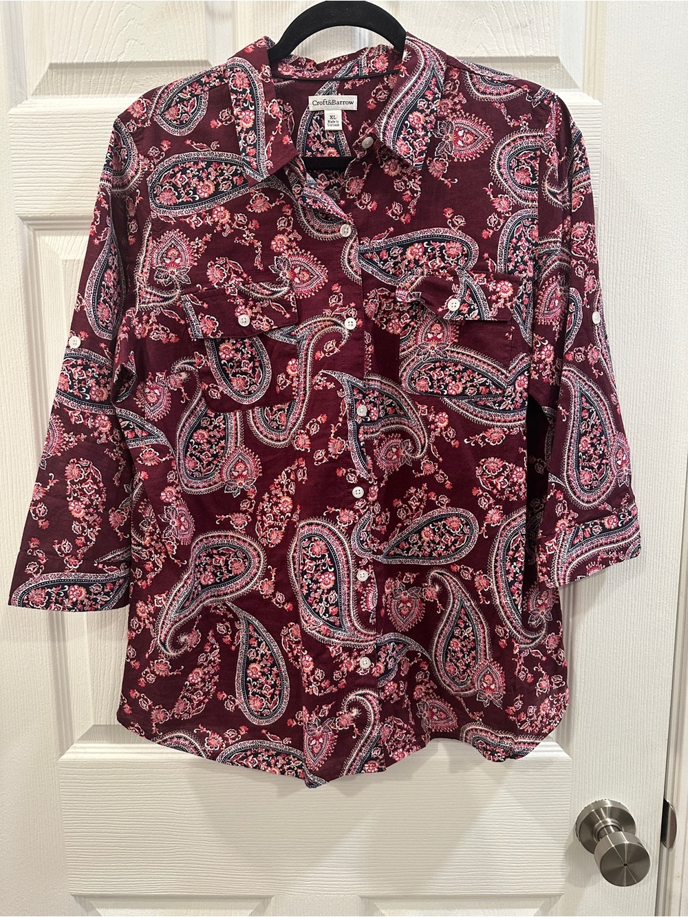 Croft & barrow paisley cotton print button down 3/4 sleeve blouse size XL EUC